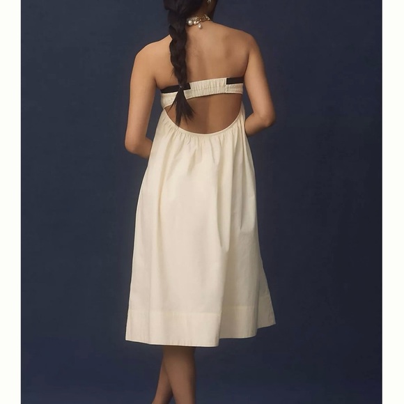 NWT Maeve by Anthropologie Pin-stuck Open Back Elegant Strapless White Dress M - Picture 2 of 13
